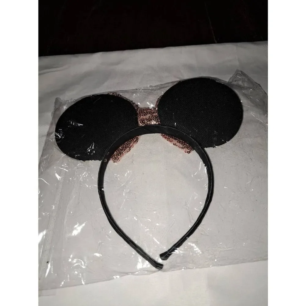 Minnie Mouse Ear Headband Black Pink White Embellish Costume Vacation Birthday